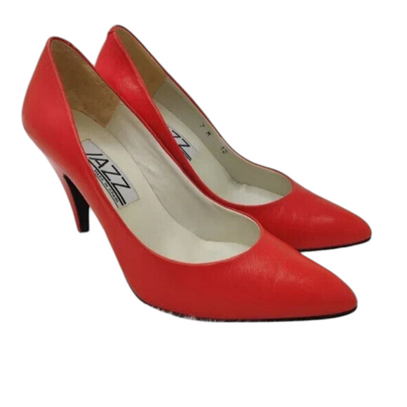 Vintage Jazz Orange Leather pointed toe Pump Size US 7 M - Picture 1 of 8